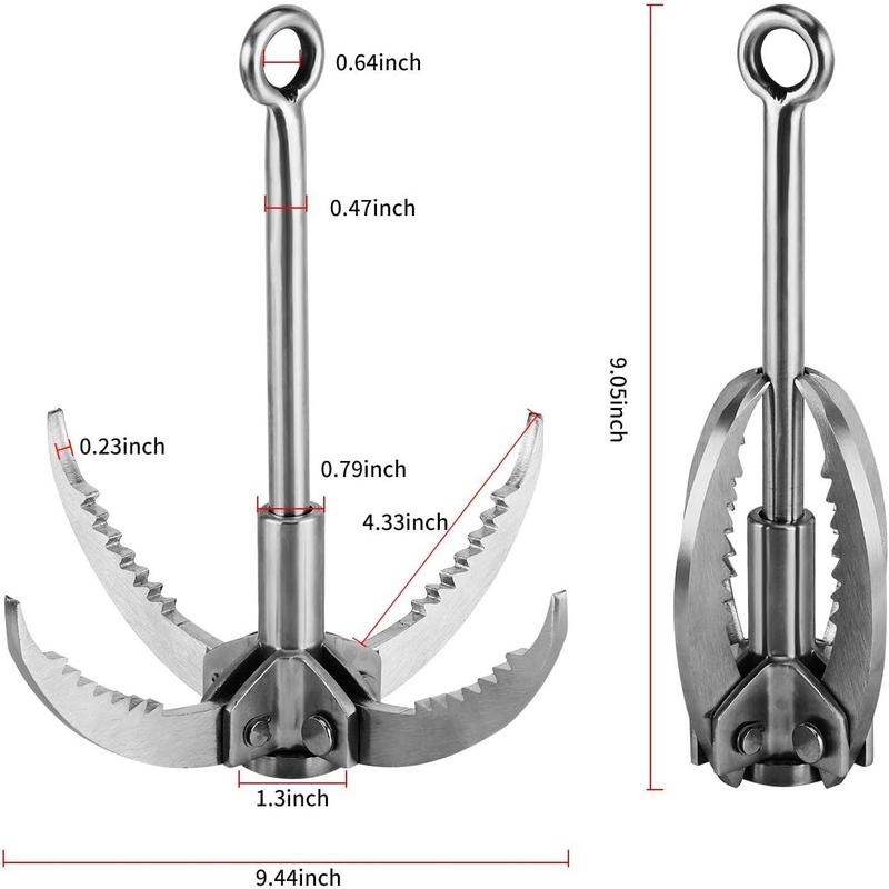 Grappling Hook Stainless Steel Claw Carabiner for Grabbing & Retrieval for Outdoor Activity and Salvage Underwater