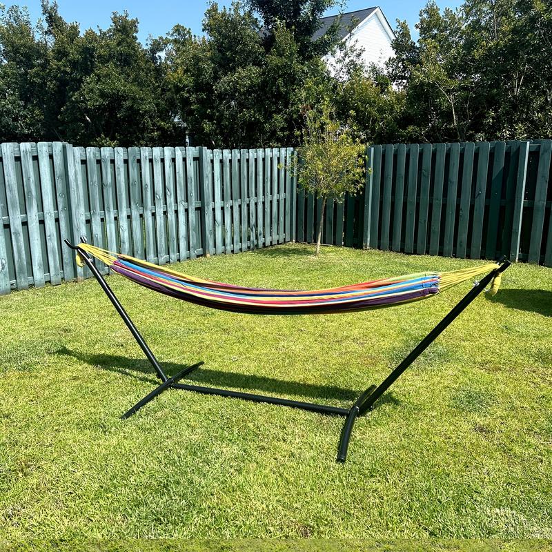 450lb Capacity Double Hammock with Steel Stand, Premium Carry Bag, and Two Anti Roll Balance Beam