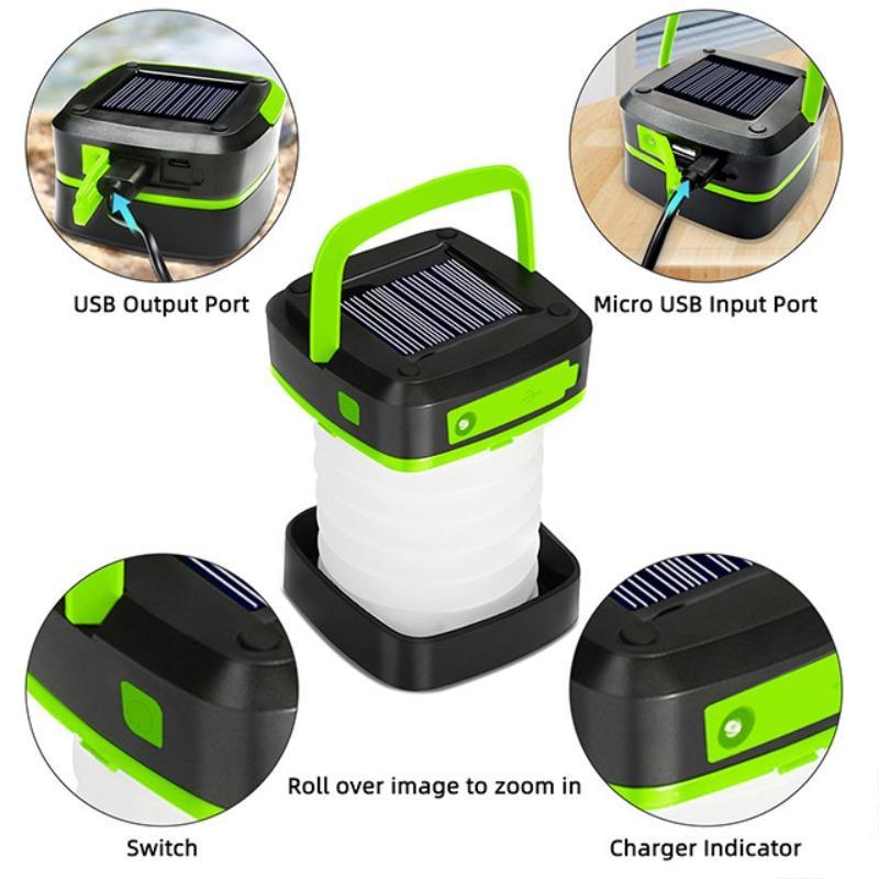 Foldable Solar Powered Camping Light, USB Rechargeable Waterproof Camping Lamp, Portable Outdoor Light for Camping, Hiking, Fishing, Outdoor, Christmas Gift