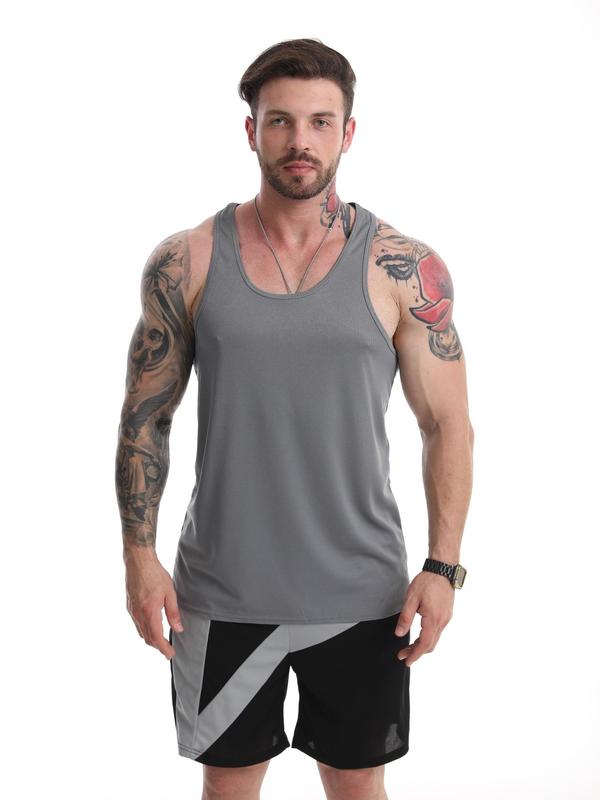 Men's Regular Fit Solid Scoop Neck Sports Tank Top, Quick Drying Comfortable Sports Top for Gym Workout Running, Casual Men's Sportswear for Summer, Gym Clothing Men