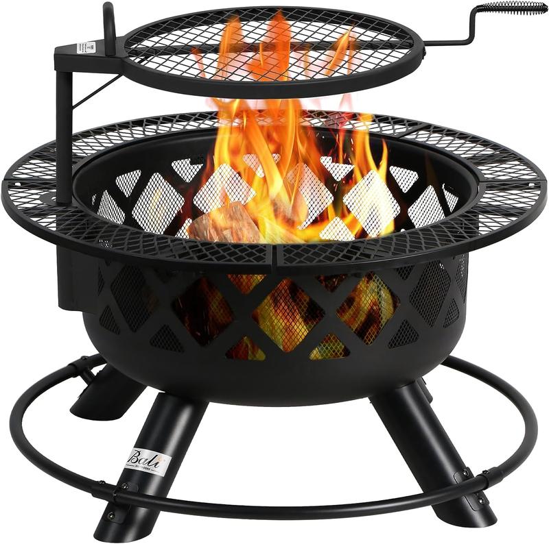 BALI OUTDOORS Fire Pits Outdoor Wood Burning, Wood Fire Pit with Cooking Grate Outdoor Fireplace with Cooking Grill Firepit Grill, 20 Inch Fire Bowl, Black