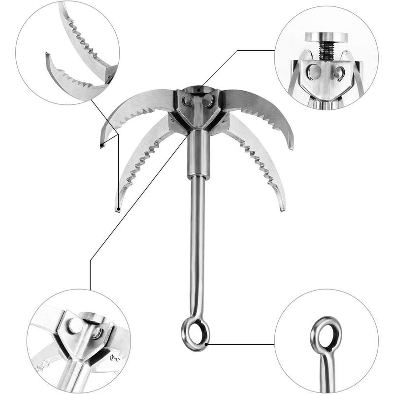 Grappling Hook Stainless Steel Claw Carabiner for Grabbing & Retrieval for Outdoor Activity and Salvage Underwater