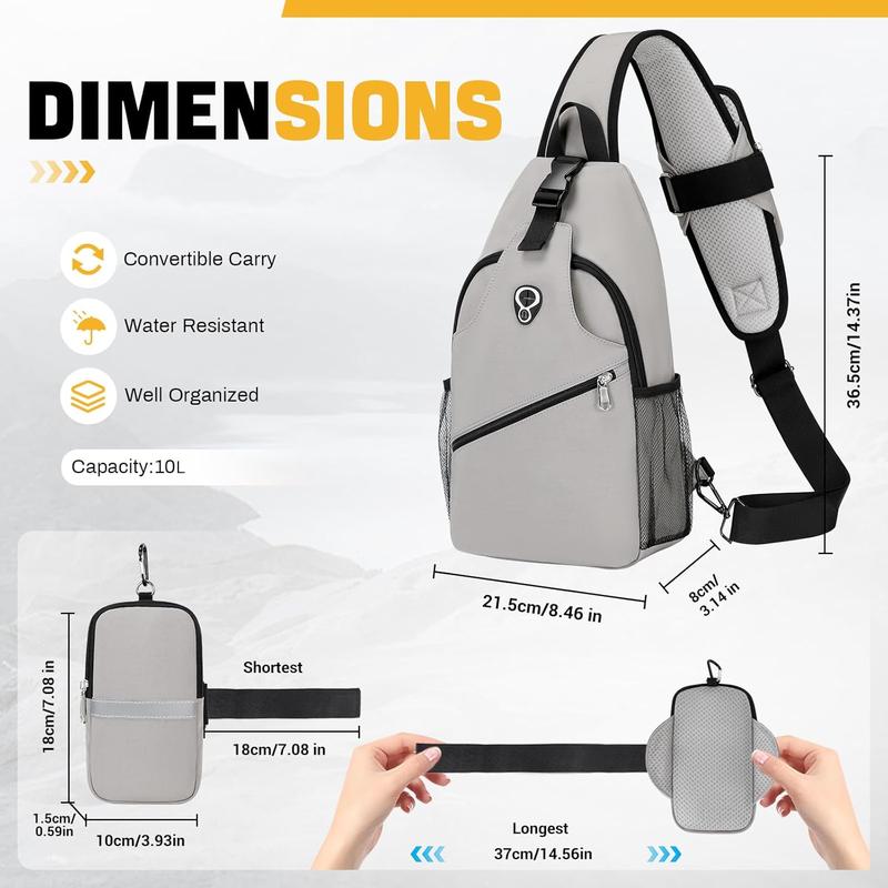 Crossbody Bags for Women, Sling Bag for Men Small Cross Body Backpack with Detachable Phone Holder Bag for Hiking Travel Cycling Running, Gray