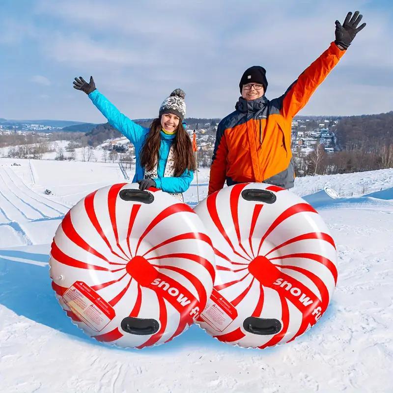 Christmas Inflatable Snow Tube, 1 Count Inflatable Snow Sled with Handle, Winter Outdoor Snow Tube, Snow Sports Equipment for Skiing, Snowboarding