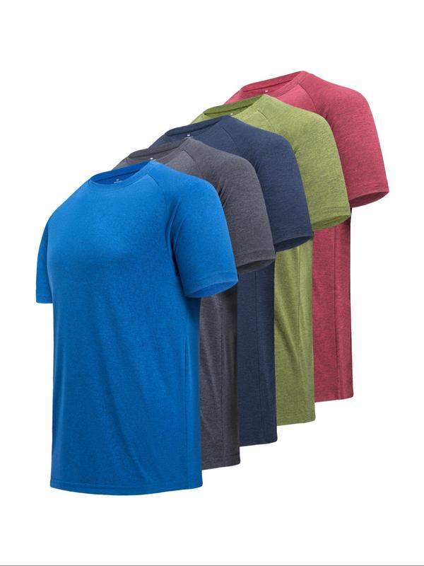 Men's Solid Round Neck Sports Tee, Breathable Quick Drying Crew Neck Raglan Sleeve T-shirt for Summer, Gym Clothes, Gym Clothing, Casual Sporty Top for Running Outdoor Activities, Men's Tops