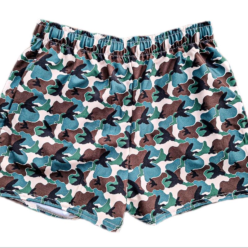 Women's Teal Duck Camo Breathable Athletic Shorts with Drawstring and Mesh Pockets - Moisture Wicking & Comfy!