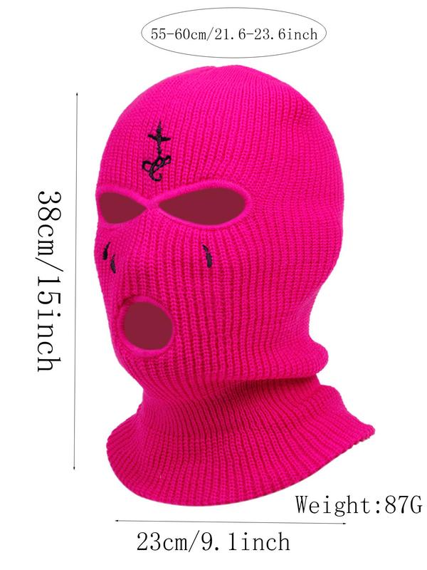 Unisex Sporty Embroidered Balaclava Hat, Trendy Soft Comfortable Warm Knitted Ski Hat, Autumn and Winter Versatile Accessories for Outdoor Cycling and Ski Sports