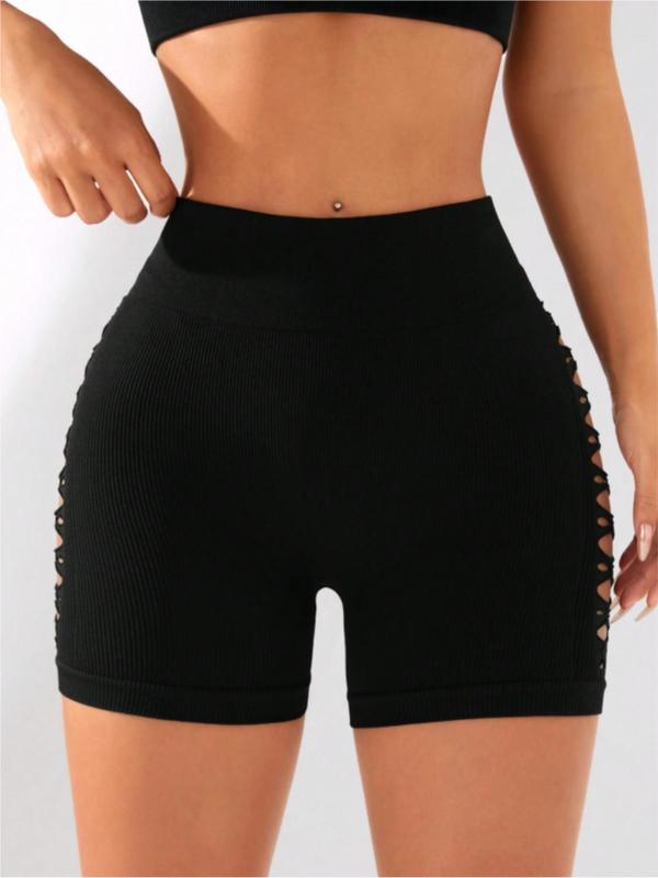 Women's Cut Out High Waist Sports Shorts, Solid Breathable Comfortable Skinny Shorts, High Stretch Yoga Shorts, Ladies Sportswear for Indoor Outdoor Wear, Fall Outfits, Fallfreshness