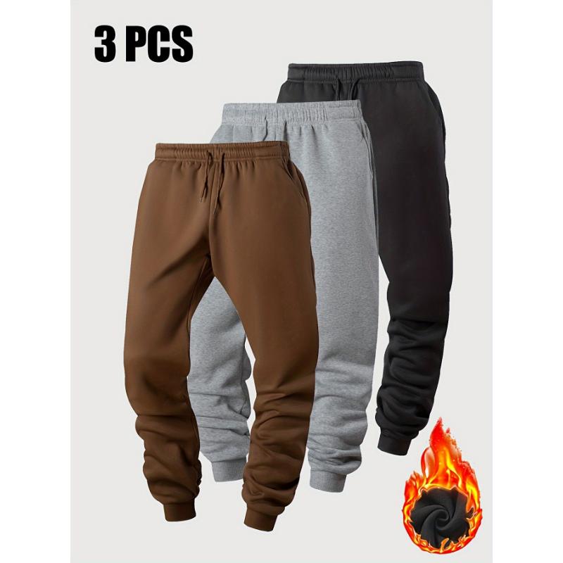 3pcs Men's Fleece-Lined Joggers - Warm, Stretchy Casual Sweatpants for Fall & Winter | Ideal for Gym, Running & Outdoor Activities