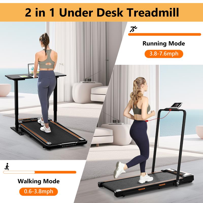 Walking Pad, 2 in 1 Under Desk Treadmill of Compact Space, 2.5HP Quiet Desk Treadmill with Remote Control & LED Display, Portable Treadmill for Home Office, Installation-Free