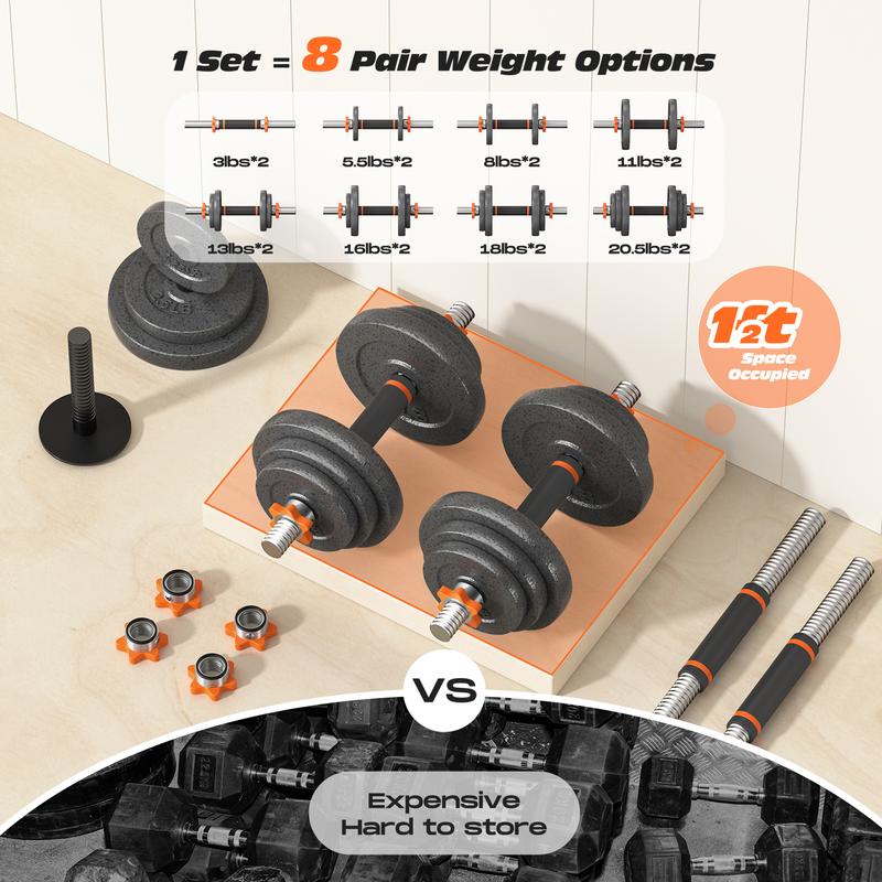 FEIERDUN Adjustable Dumbbells, 40lbs Free Weights Set with Barbell Connector,4 in1 Dumbbells Set with Anti-Slip Alloy Steel Handle, Suitable for Men and Women Workout Fitness