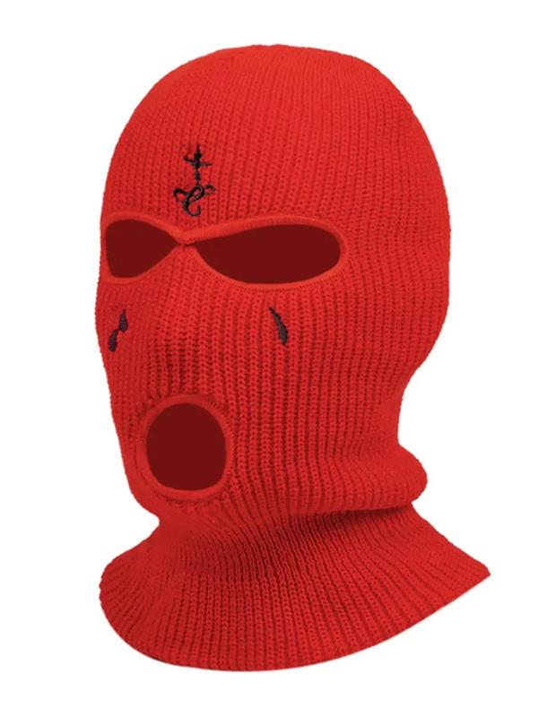 Unisex Sporty Embroidered Balaclava Hat, Trendy Soft Comfortable Warm Knitted Ski Hat, Autumn and Winter Versatile Accessories for Outdoor Cycling and Ski Sports