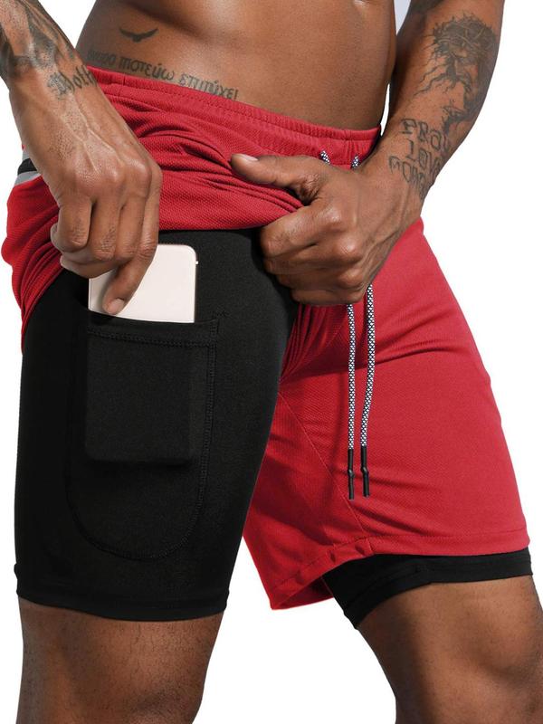 Men's Plain 2 in 1 Drawstring Pocket Sports Shorts, Summer Outfits 2024, Gym Shorts, Gym Clothes, Slim Fit Mesh Breathable Shorts, Sports Bottoms, Comfort Shorts for Men, Basketball Shorts