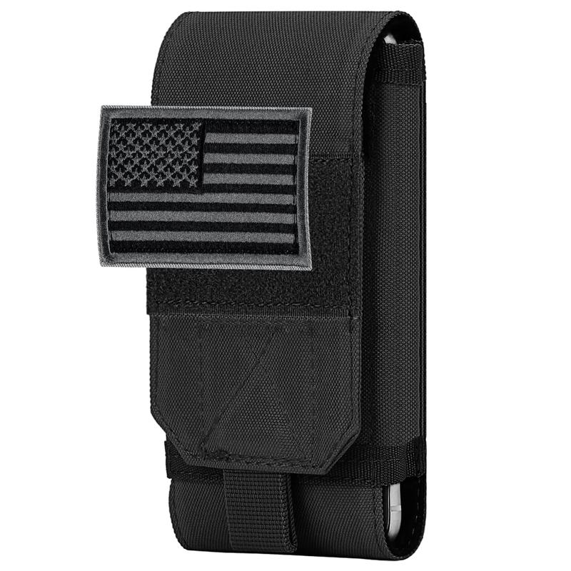 Tactical Molle Phone Cover Case, Heavy Duty Loop Belt Holster Pouch with Flag Patch for iPhone 16 Pro Max 16 Plus 16 Pro 16 15 Pro Max 14 Pro Max 13 Pro Max 12 Pro Max, for Galaxy S24 Ultra