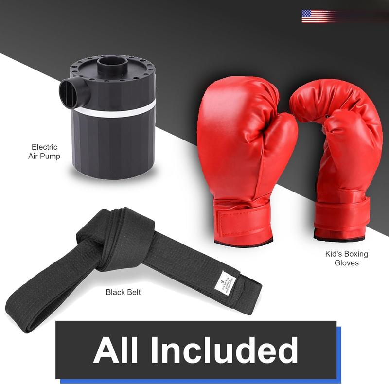 Kids Punching Bag Set - Boxing Gloves, Karate Black Belt, and Electric Pump Included, Ages 3-12