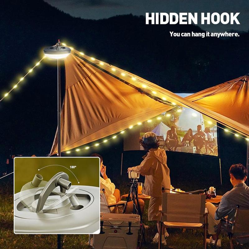 2 in 1 USB Rechargeable Outdoor Camping String Light, 5 Lighting Modes 33ft LED String Light, Waterproof Portable LED Tent Light for Yard Garden Outdoor Hiking