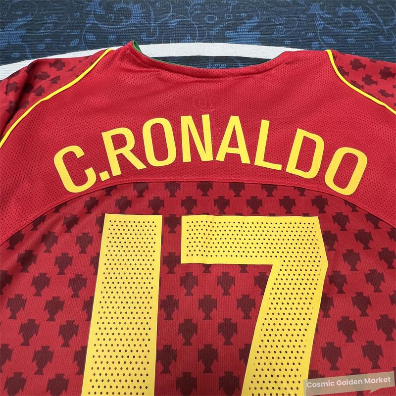 Portugal Euro 2004 Home Retro Red Fan Edition Jersey #17 Ronaldo Soccer Jersey