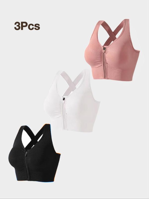 Women's Basic Criss Cross Zipper Front Sports Bra, Solid Color Quick Drying Sports Bra for Workout Fitness Exercises Yoga, Pickleball Clothes, Tennis Outfits, Clothes Women, Workout Sets Women