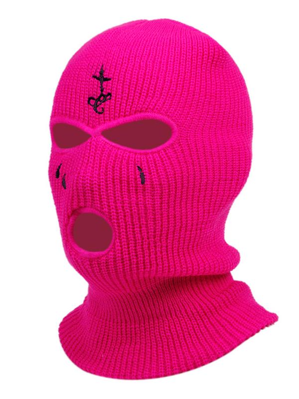 Unisex Sporty Embroidered Balaclava Hat, Trendy Soft Comfortable Warm Knitted Ski Hat, Autumn and Winter Versatile Accessories for Outdoor Cycling and Ski Sports