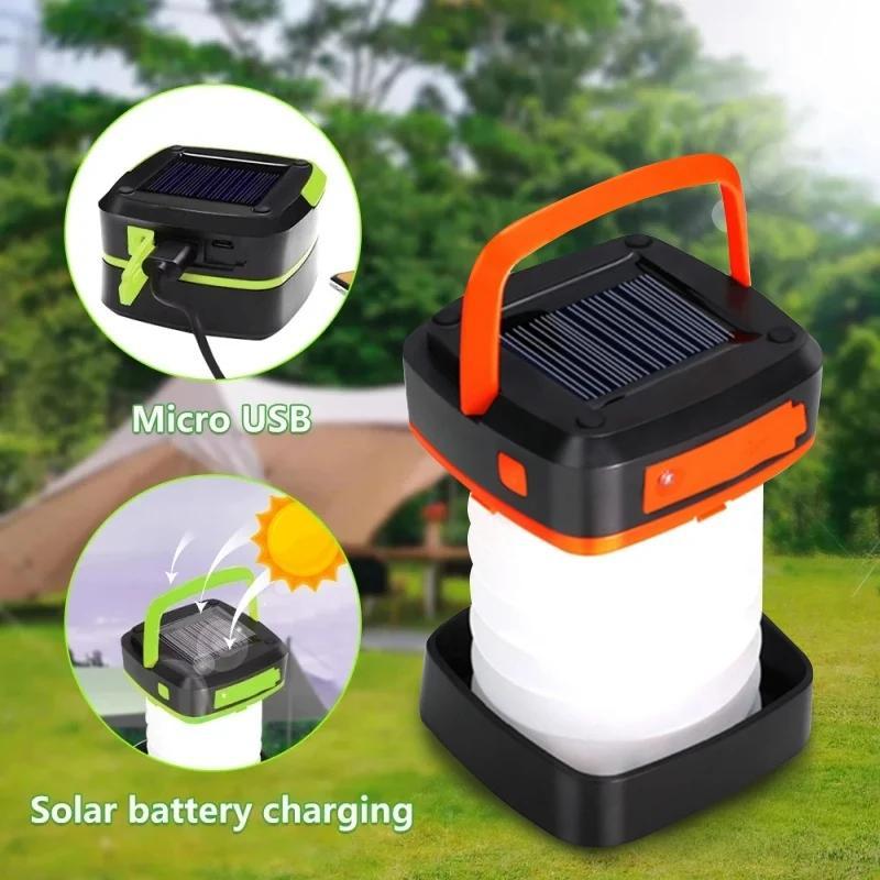 Foldable Solar Powered Camping Light, USB Rechargeable Waterproof Camping Lamp, Portable Outdoor Light for Camping, Hiking, Fishing, Outdoor, Christmas Gift