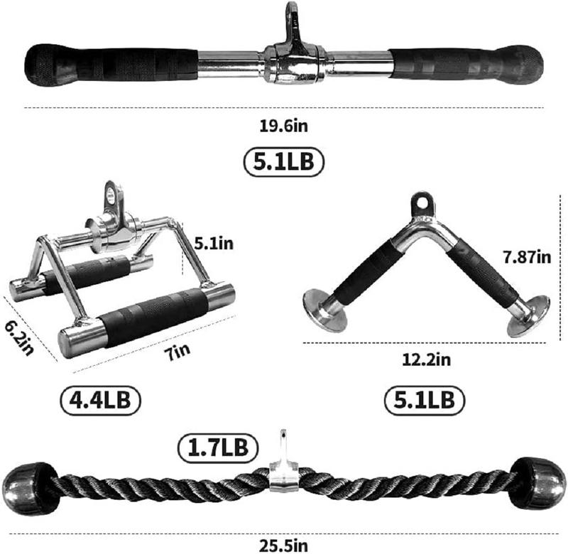 IFAST LAT PullDown Cable Machine Attachment Set with V Shaped Bar, Straight Rotating Bar and Tricep Rope fitness Adjustable LAT Pull-Down bar