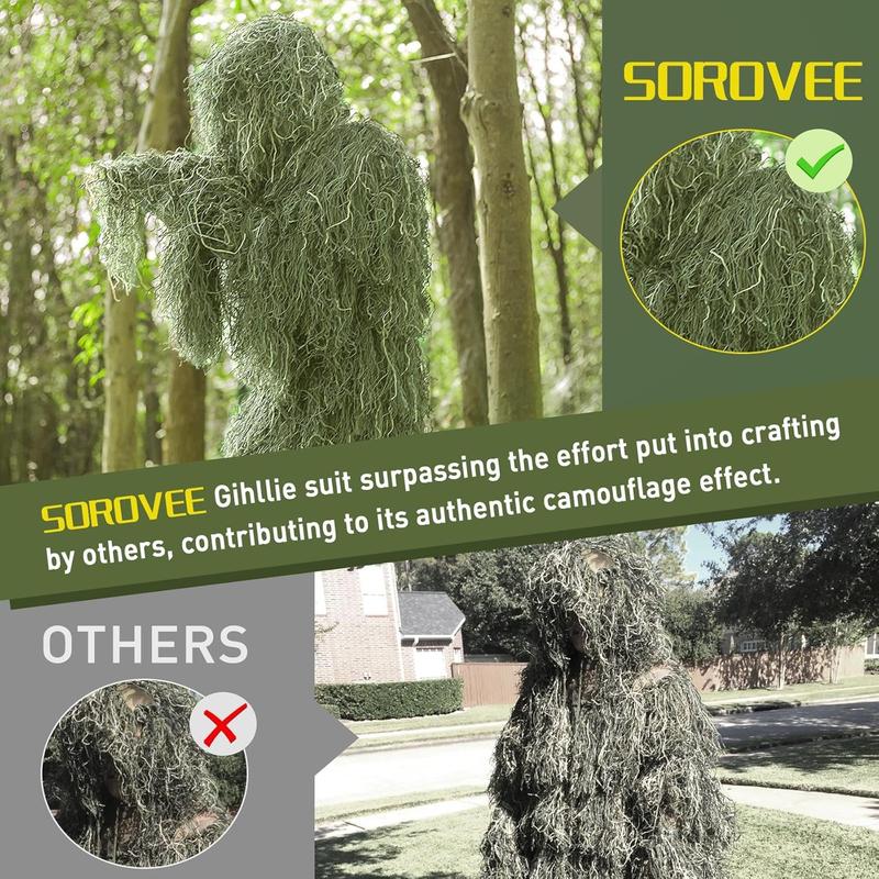 6 in 1 Ghillie Suit, 3D Camouflage Hunting Apparel Including, Pants, Hood, Carry Bag and Camo Tapes