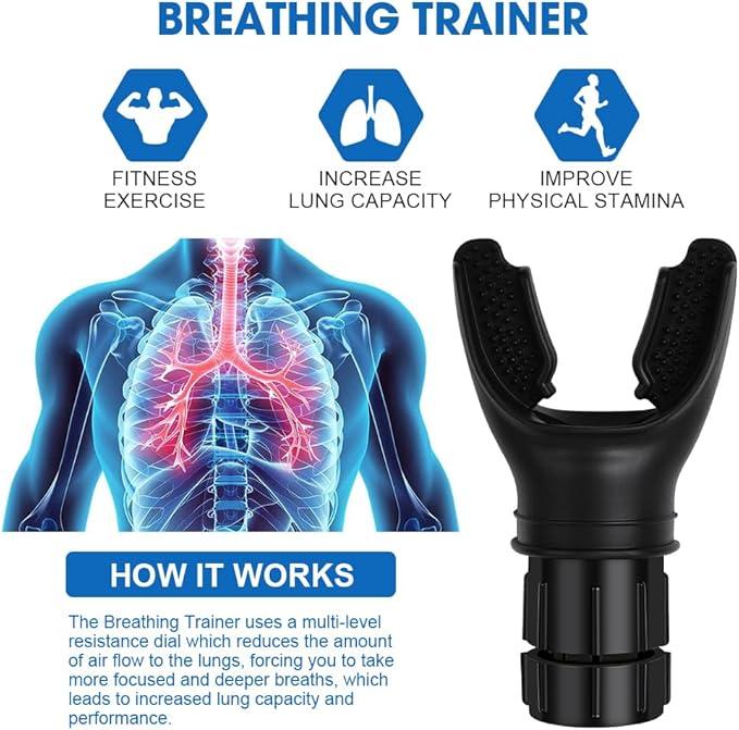 Breathing Exerciser Device – Portable Lung Trainer for Respiratory Therapy, Lung Cleanse, Detox & Mucus Clearing - Improves Lung Capacity and Stamina Booster – Black