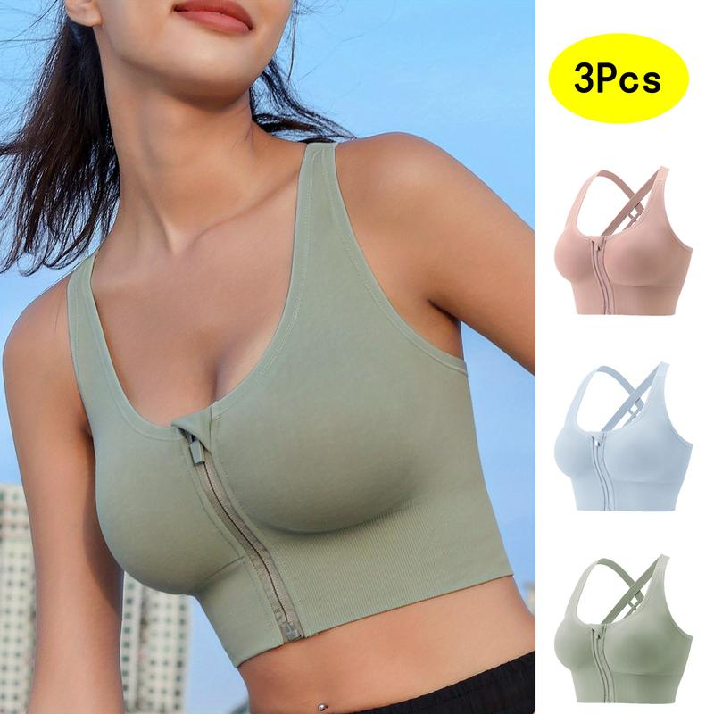 3Pcs Comfy High Impact Sports Bra - Breathable, Sweat-Wicking, Four-Way Stretch, Zipper Front Closure, Padded Cups, Adjustable Straps, Women's Lingerie & Underwear for Fitness, Yoga, Running, and Everyday Wear，bra pack seamless sexy bras casual bra