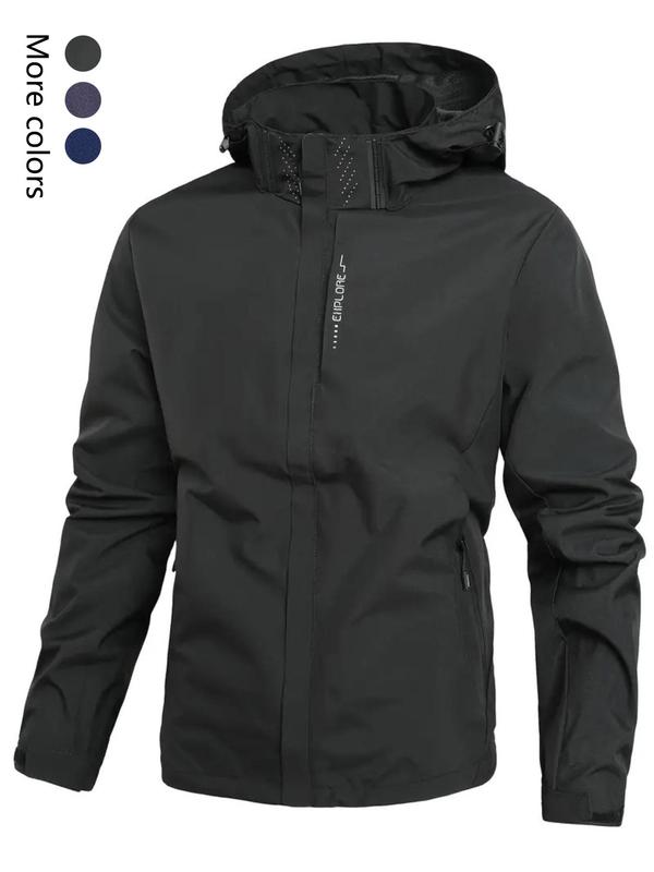 Men's Plain Windbreaker Hooded Jacket, Loose Long Sleeve Drawstring Zip Up Jacket for Spring Fall Hiking Climbing Camping Cycling, Men's Clothing Designer Clothing For Men