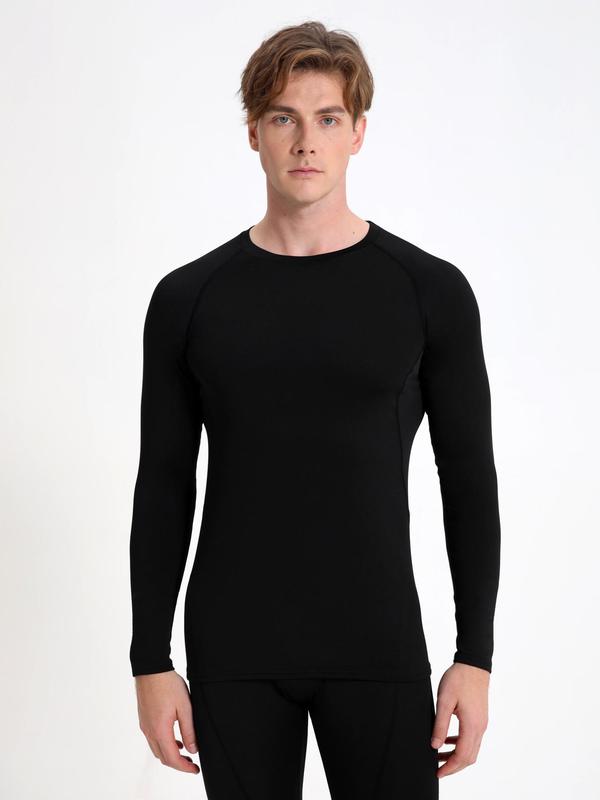 Men's Round Neck Long Sleeve Sports Tee, Sporty Quick Drying Breathable Fitness T-shirt, Men's Sportswear Clothing for Gym Indoor Outdoor Wear