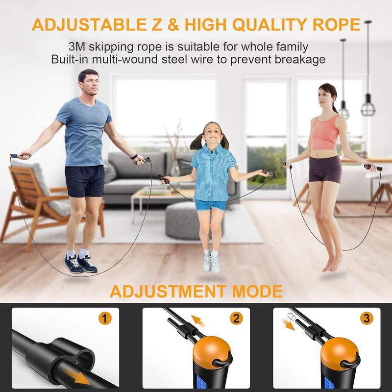 Smart Jump Rope, Fitness Skipping Rope with Weight Lap Time Calorie Record, Adjustable Digital Counting Jump Ropes for Home Gym, Cordless Jumping Rope for Men Women Kids Fitness Exercise Training