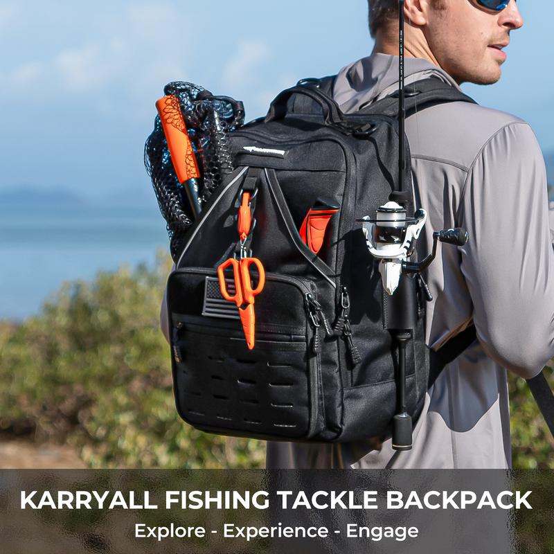 KastKing Karryall Medium Fishing Tackle Daily Backpack, Large Storage Water-resistant Fishing Bag Store Fishing Gear and Equipment for Fishing, Hiking, Outdoor Sporting