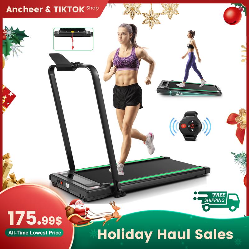 ANCHEER 2 in 1 Under Desk 2s Folding Treadmill , Compact Electric Walking Pad for Home Gym Office with LED Touch Screen Remote Watch