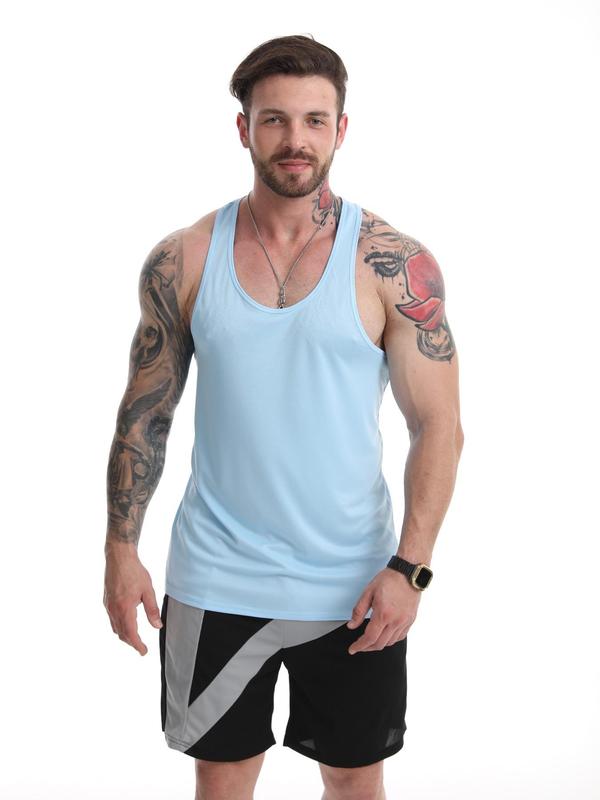 Men's Regular Fit Solid Scoop Neck Sports Tank Top, Quick Drying Comfortable Sports Top for Gym Workout Running, Casual Men's Sportswear for Summer, Gym Clothing Men