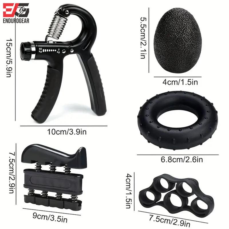 ENDUROGEAR 5-Piece Grip Strengthener Kit - Adjustable Hand Gripper, Finger Exerciser, Stress Relief Ball, & Forearm Strength Trainer