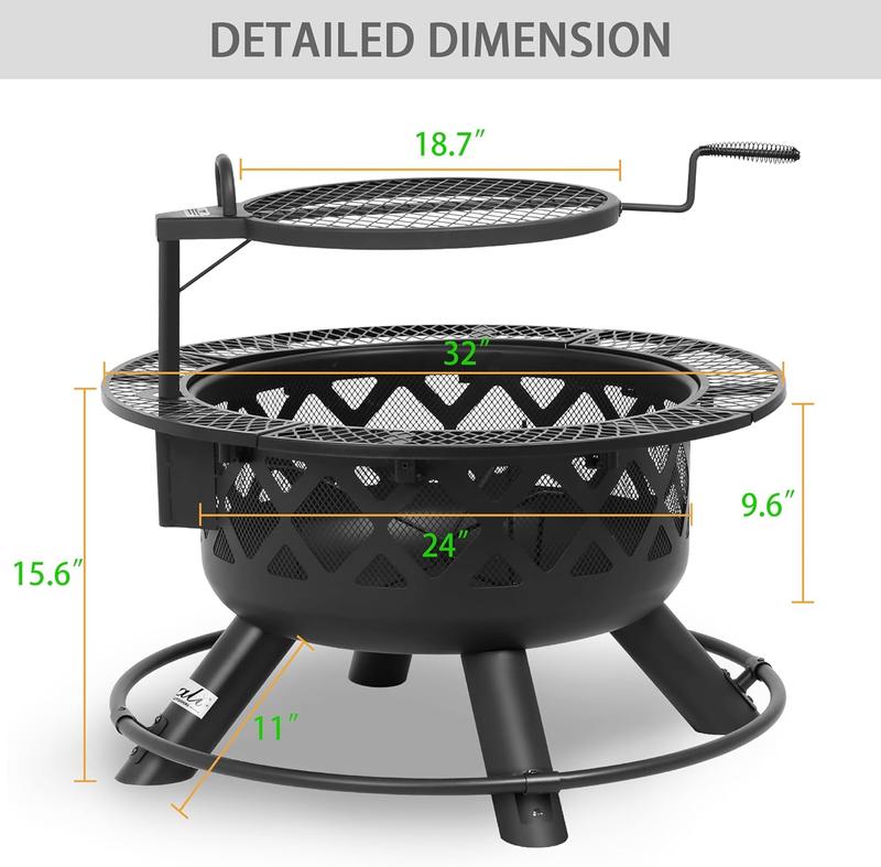 BALI OUTDOORS Fire Pits Outdoor Wood Burning, Wood Fire Pit with Cooking Grate Outdoor Fireplace with Cooking Grill Firepit Grill, 20 Inch Fire Bowl, Black