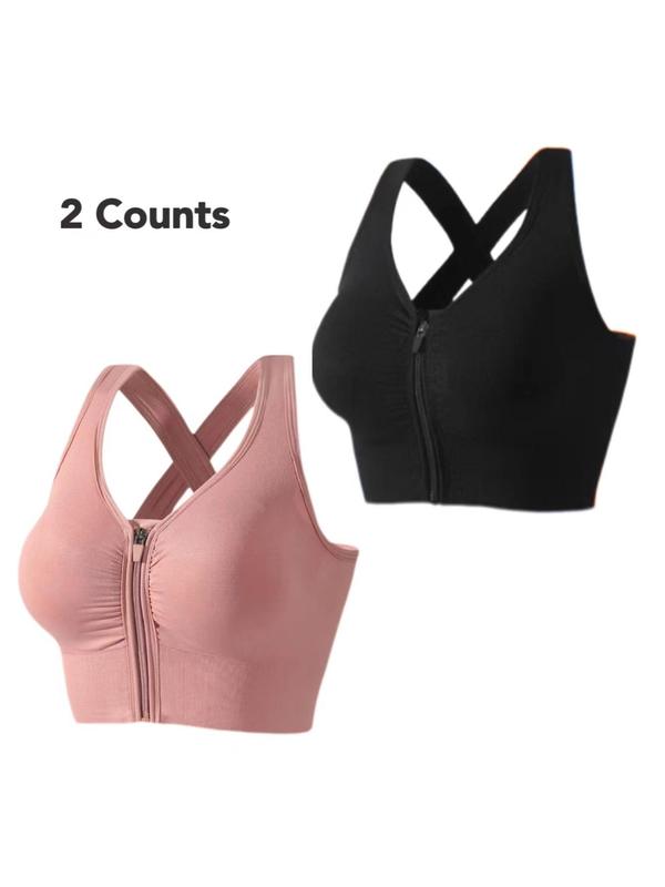 Women's Basic Criss Cross Zipper Front Sports Bra, Solid Color Quick Drying Sports Bra for Workout Fitness Exercises Yoga, Pickleball Clothes, Tennis Outfits, Clothes Women, Workout Sets Women