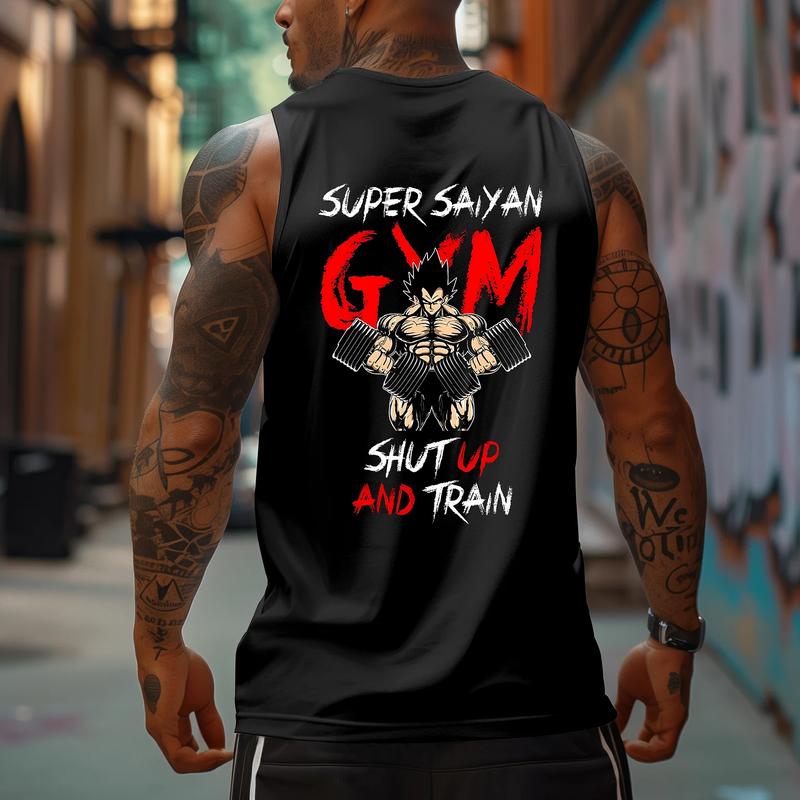 SHUT UP AND TRAIN Tank Top, Dragon Ball Z Saiyan Prince Vegeta Workout Tank Top, Manga Tank Top For Men, Anime Printed T-shirt, Anime Manga Shirt, DB Gift For Fans, Gift For Anime Lovers, Gift For Him, Gift For Her