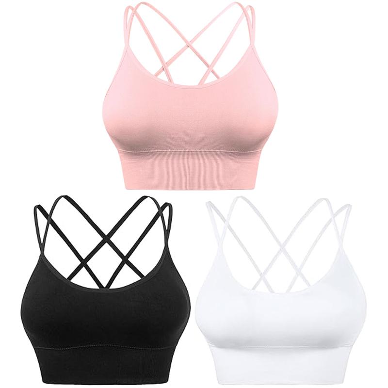 Women's Cross Back Sports Bra Padded Strappy Medium Support Yoga Bra for Workout Fitness training athletic baseball athlete