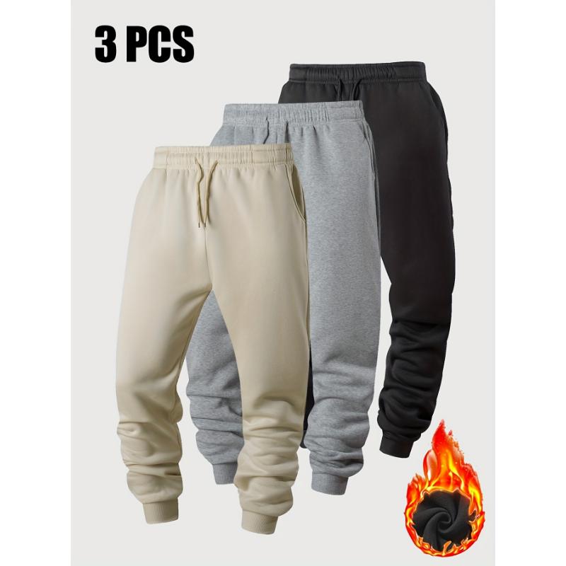 3pcs Men's Fleece-Lined Joggers - Warm, Stretchy Casual Sweatpants for Fall & Winter | Ideal for Gym, Running & Outdoor Activities