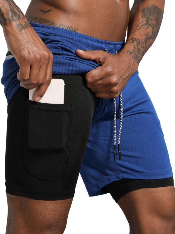 Men's Plain 2 in 1 Drawstring Pocket Sports Shorts, Summer Outfits 2024, Gym Shorts, Gym Clothes, Slim Fit Mesh Breathable Shorts, Sports Bottoms, Comfort Shorts for Men, Basketball Shorts