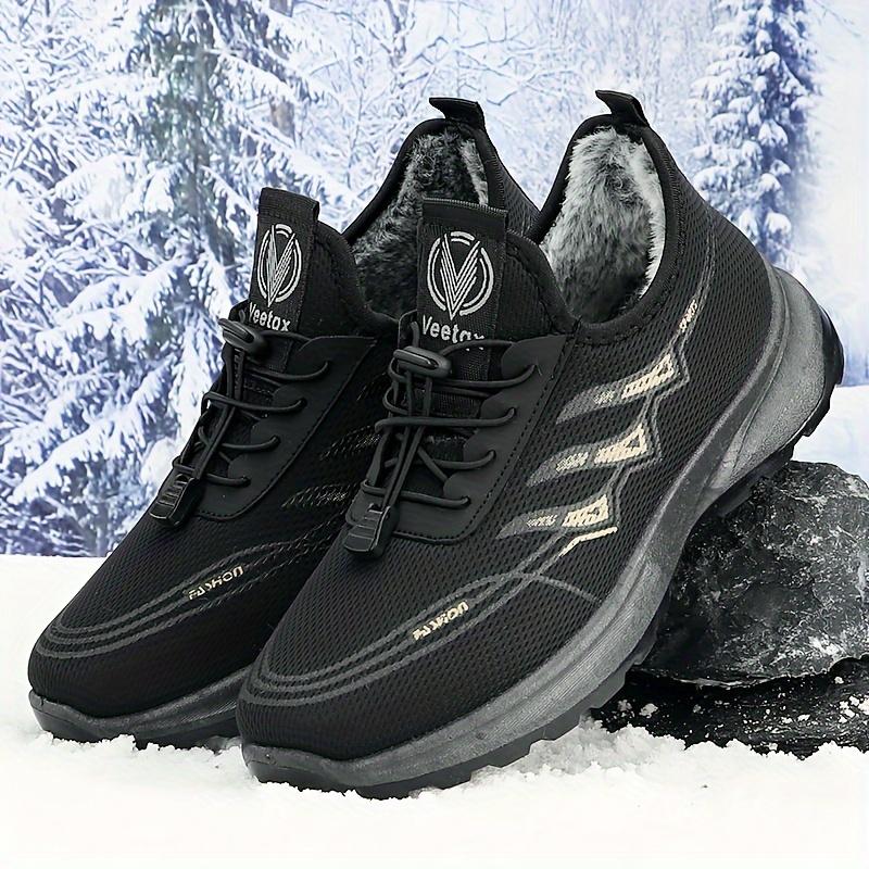 Men's Winter Snow Sneaker-Warm and Comfortable for Outdoor Hiking and Running Sport Boots, with Plush Lining, Leisure Fashion Low Top Lace Loop, Designed in Solid Color, Fabric Upper and Pu Sole