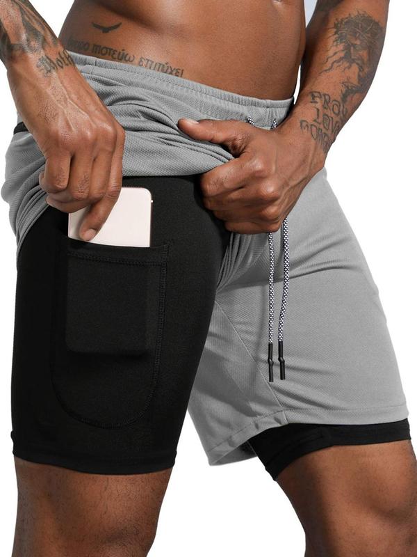 Men's Plain 2 in 1 Drawstring Pocket Sports Shorts, Summer Outfits 2024, Gym Shorts, Gym Clothes, Slim Fit Mesh Breathable Shorts, Sports Bottoms, Comfort Shorts for Men, Basketball Shorts