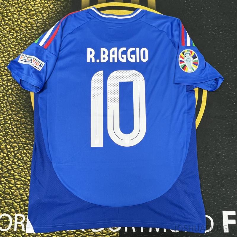 Euro 2024 Italy Home R.BAGGIO Blue Short Sleeve Soccer Jersey