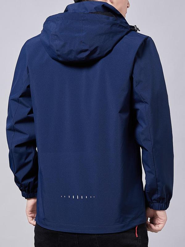 Men's Plain Windbreaker Hooded Jacket, Loose Long Sleeve Drawstring Zip Up Jacket for Spring Fall Hiking Climbing Camping Cycling, Men's Clothing Designer Clothing For Men