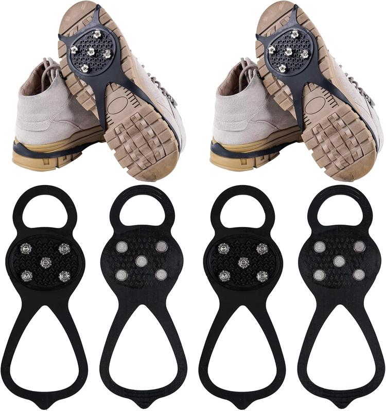 2 Pairs Non Slip Gripper Spike Ice Traction Cleats Walk Traction Cleat Ice Snow Grips for Shoes, Boot with 5 Steel Studs Crampons