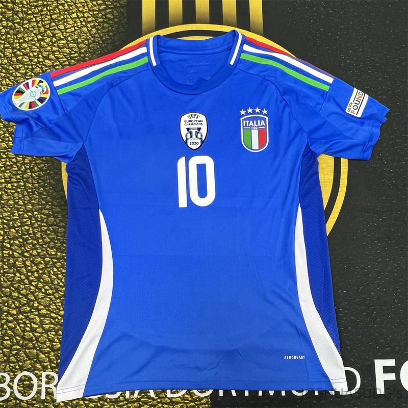 Euro 2024 Italy Home R.BAGGIO Blue Short Sleeve Soccer Jersey