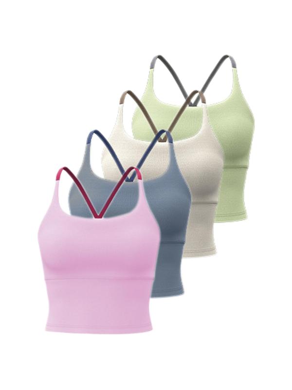 Sporty Women's Plain Criss Cross Back Sports Bra, Breathable Comfortable Sports Crop Cami Top, Ladies Sportswear for Indoor Outdoor Wear