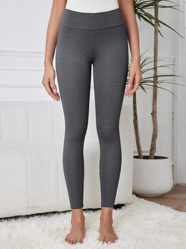 Women's Solid High Waist Thermal Lined Sports Leggings, Casual Comfy Warm Skinny Pants for Yoga Gym Workout Running, Ladies Sportswear for Fall & Winter