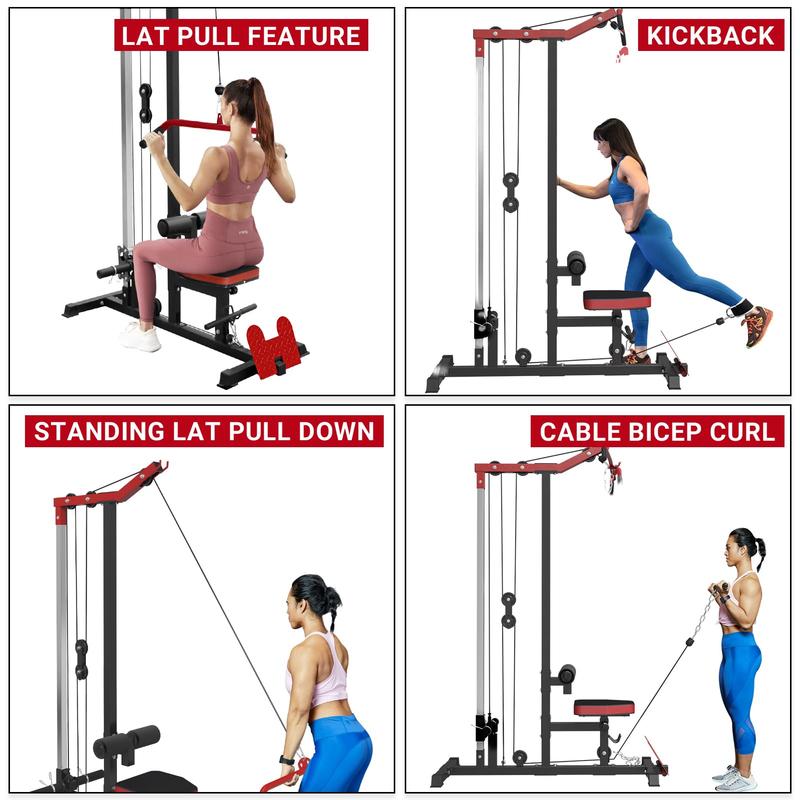 ER KANG LAT Tower, LAT Pull Down and LAT Row Cable Machine with Flip-Up Footplate, High and Low Pulley Station with AB Crunch Harness, Home Gym Back Exercise Weight Machine